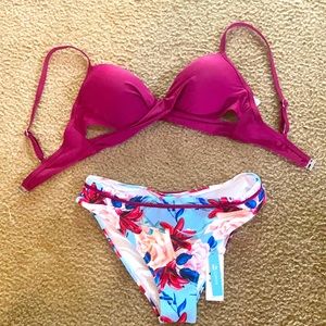 Cupshe floral and magenta two-piece